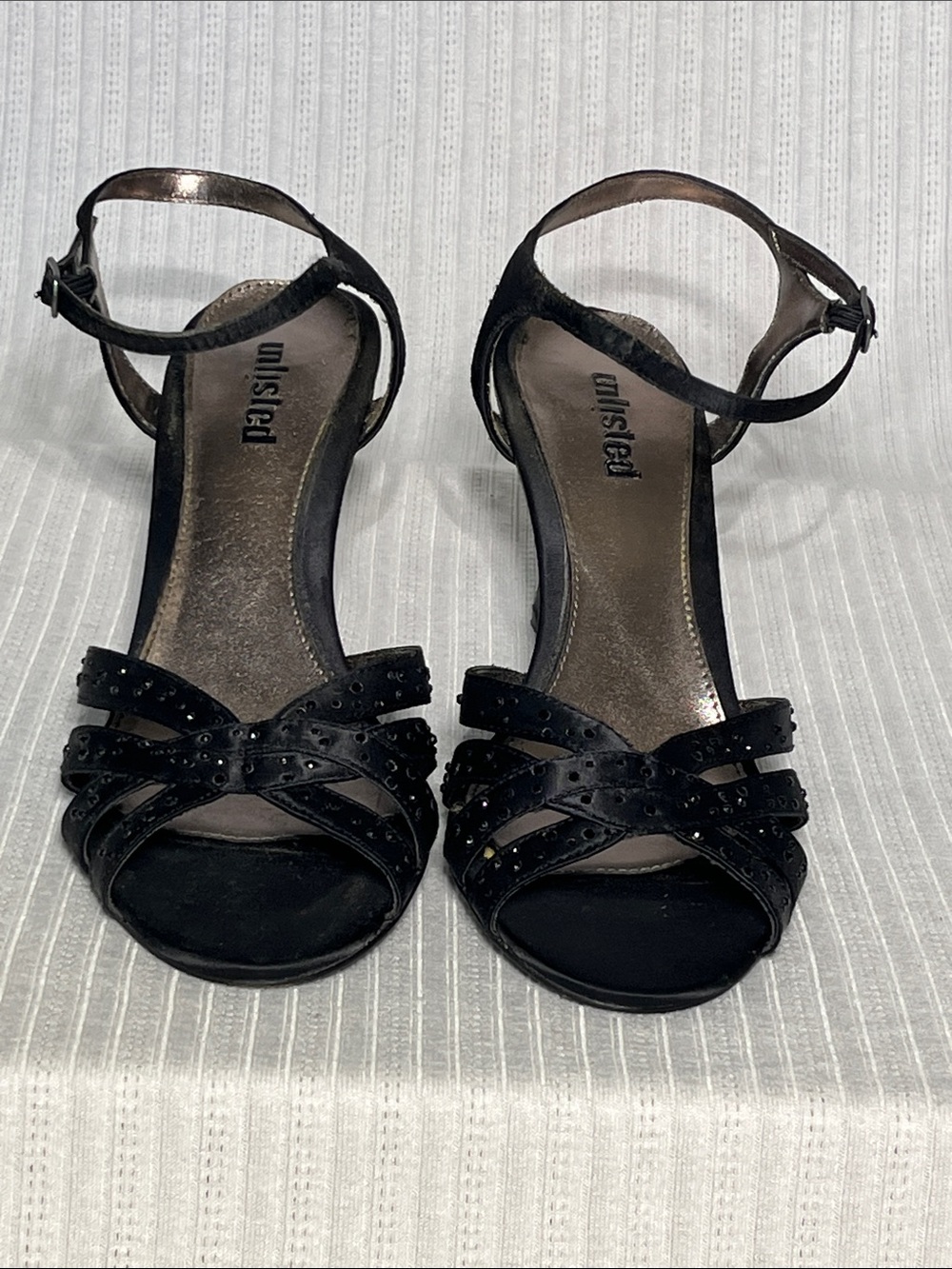 Unlisted Black Fabric Strappy Ankle-Strap Heels - 9M
